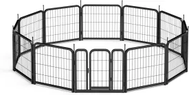 12-Panel Foldable Pet Playpen for Small Dogs & Rabbits - Outdoor Portable Dog Fence with Safety Lock, No Tools Assembly, Waterproof Rust-Resistant Design for Camping, Yard, Indoor Use (24" H, Black)