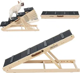 2-in-1 Dog Stairs & Ramp - 45.3" Long Adjustable 14"-26" Car Steps for Small Medium Dogs - Folding Portable Wooden Pet Ramps for Couch, Bed or Sofa
