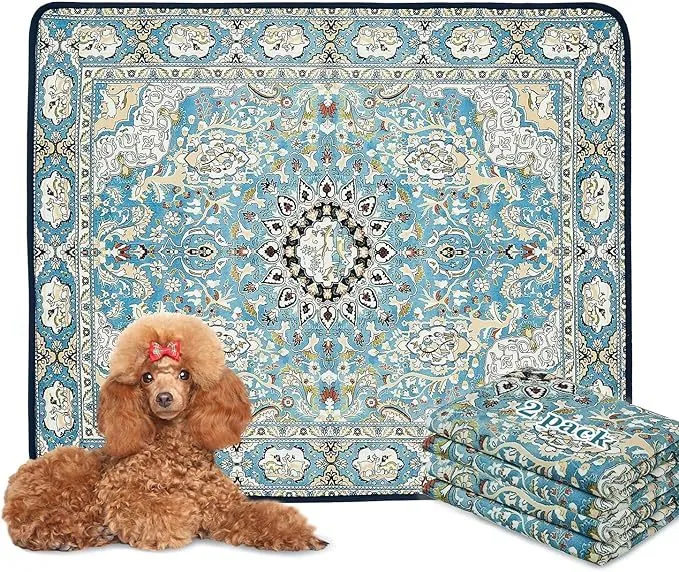 2-Pack Reusable Puppy Potty Pads 36"x41", Washable, Litter Mat, For Floor, Crate, Couch, Medallion Blue