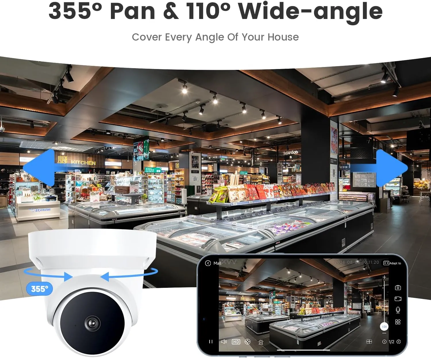 2K Indoor Security Camera,2.4Ghz WiFi for Home SecurityAI Human Detection, Phone App for Pet/Baby Monitor.Two-Way Audio,Night Vision,24/7 SD Card Storage (Indoor Security Camera)