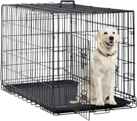 48 42 Inch Large Dog Crate Kennel Metal Wire Indoor/Outdoor Double-Door Folding Dog Cage for Large Medium Puppy Dog Pet Crate with Plastic Tray and Handle
