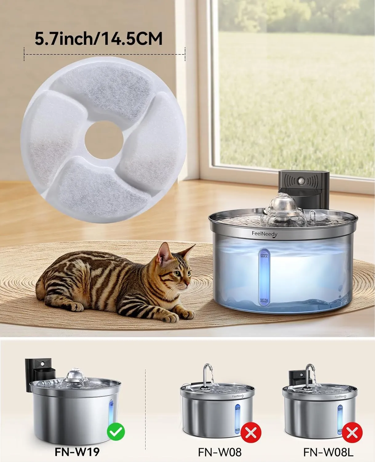6 Pack Cat Water Fountain Filter & 6 Pack Pump Filter Sponges Replacement for [FN-W19] - 6 Filters 1 ABS Shell 6 Sponges