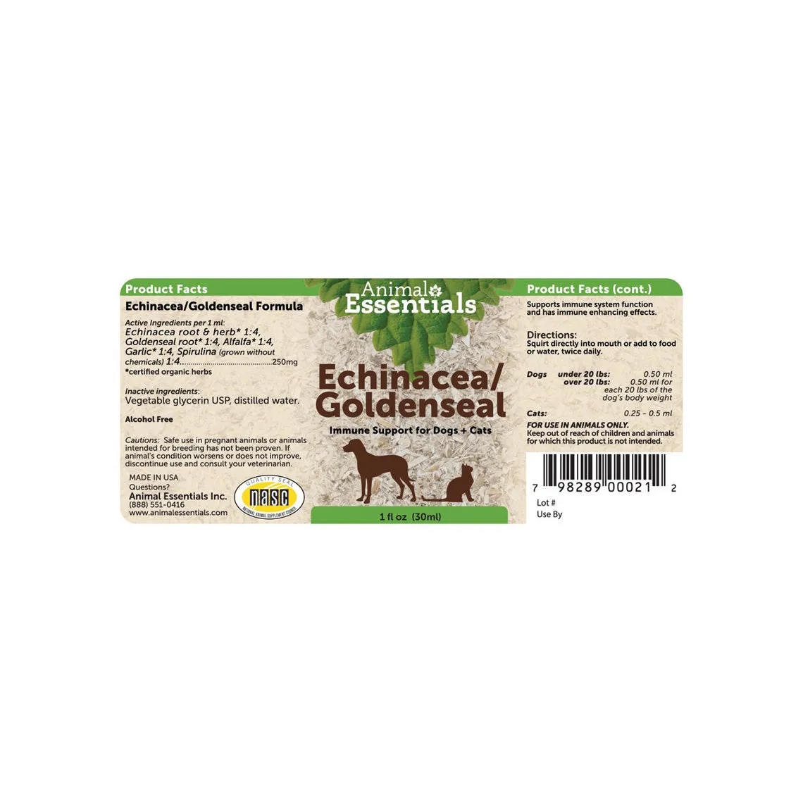 Animal Essentials Echinacea/Goldenseal Immune Support for Dogs & Cats