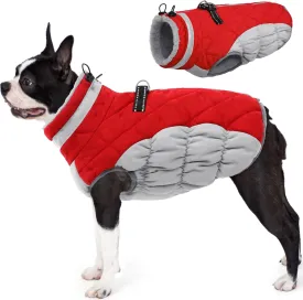AOFITEE Dog Coat, Warm Dog Winter Coat for Small Dogs, Reflective Turtleneck Dogs Jacket with Harness Built in, Waterproof Windproof Pet Fleece Vest Snow Jacket for Cold Weather, Christmas Red S