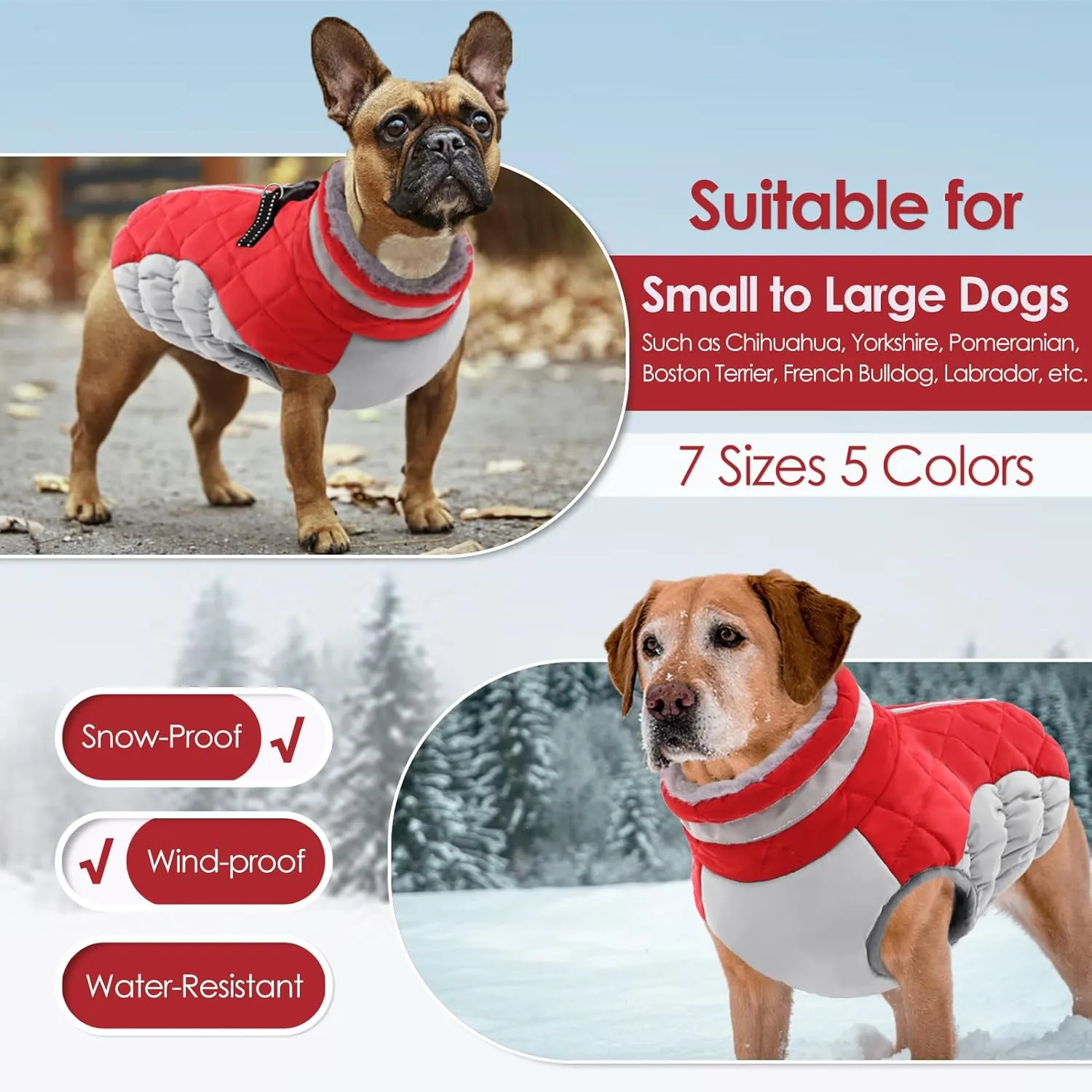 AOFITEE Dog Coat, Warm Dog Winter Coat for Small Dogs, Reflective Turtleneck Dogs Jacket with Harness Built in, Waterproof Windproof Pet Fleece Vest Snow Jacket for Cold Weather, Christmas Red S