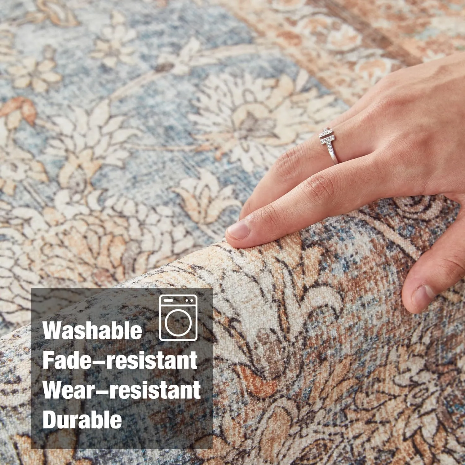 Area Rugs 5x7 Washable Non Skid Farmhouse Boho Carpet Pet & Kid Friendly Foldable Stain Resistant Rug Fade Resistant Area Rug for Kids Room, Living Room, Bedroom