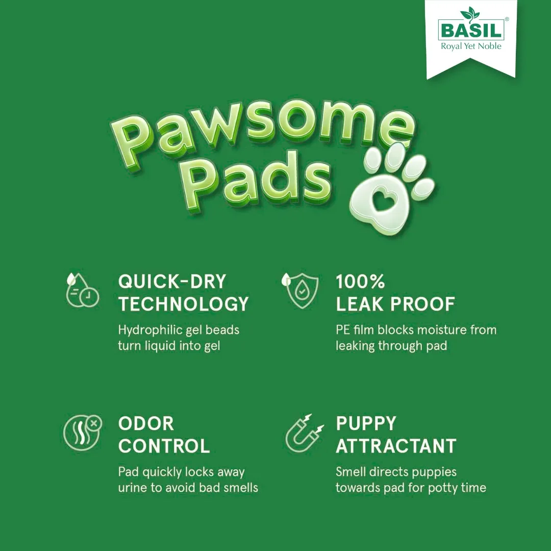 BASIL Dog and Puppy Potty Training Pads, Heavy Duty Absorbency (60x60 Cms) Large