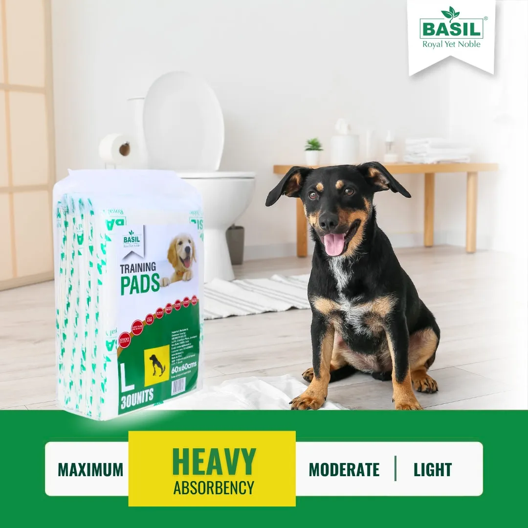 BASIL Dog and Puppy Potty Training Pads, Heavy Duty Absorbency (60x60 Cms) Large