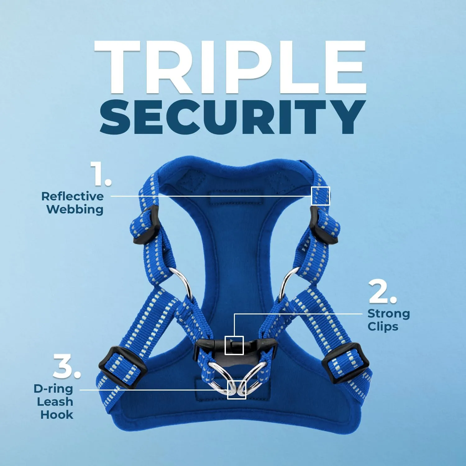 Best Pet Supplies Voyager Adjustable Dog Vest Harness Breathable No Pull Harness for Small, Medium, Large Dogs, Harness for Walking, Jogging, Easy Step-in, Reflective Stripes - Royal Blue, L