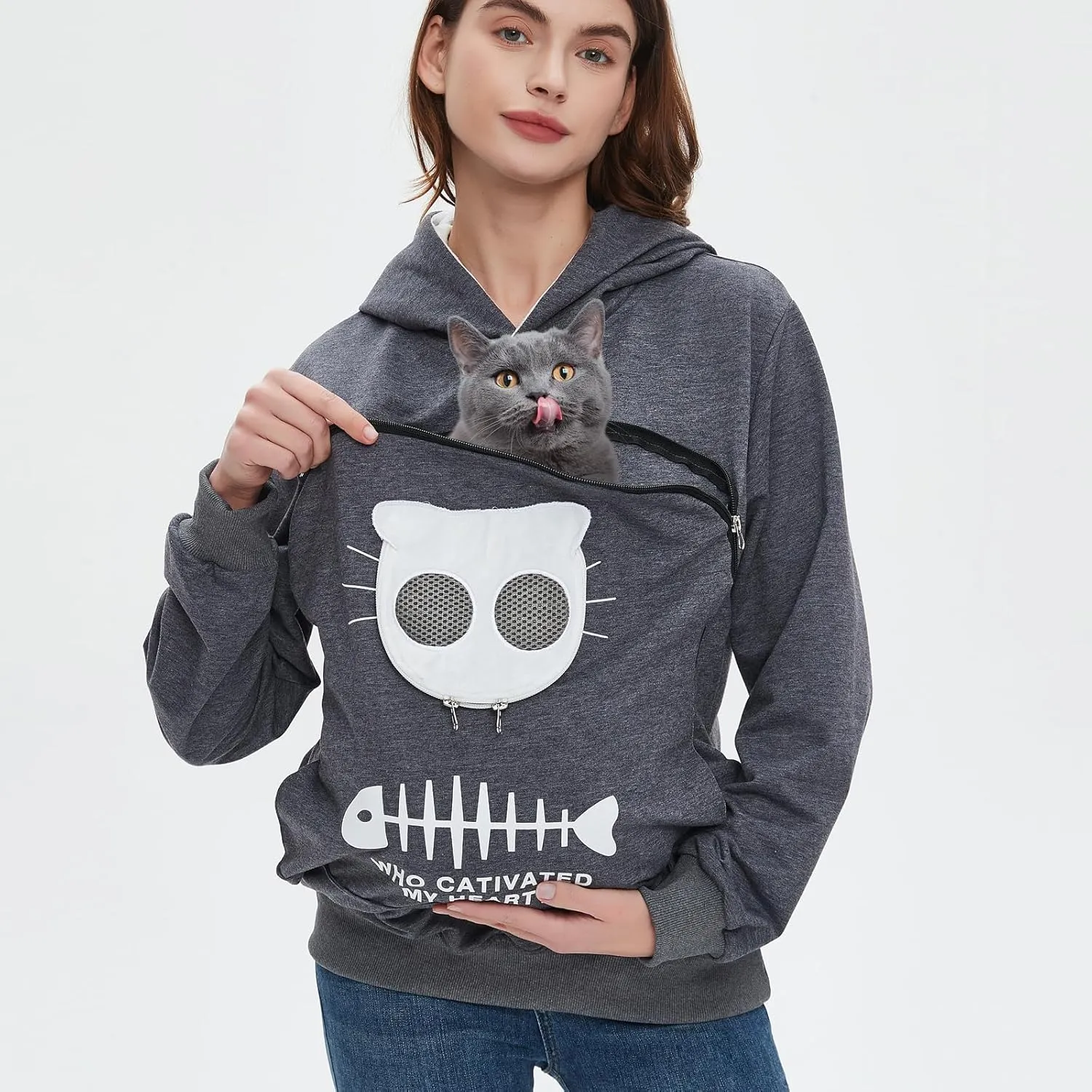 BOMBAXCEIBA Fleece pet Cat Small Day Pouch Hoodie Carrier Holder Carrying Sweatshirt Kangaroo Pocket