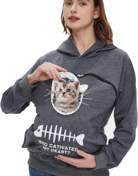 BOMBAXCEIBA Fleece pet Cat Small Day Pouch Hoodie Carrier Holder Carrying Sweatshirt Kangaroo Pocket