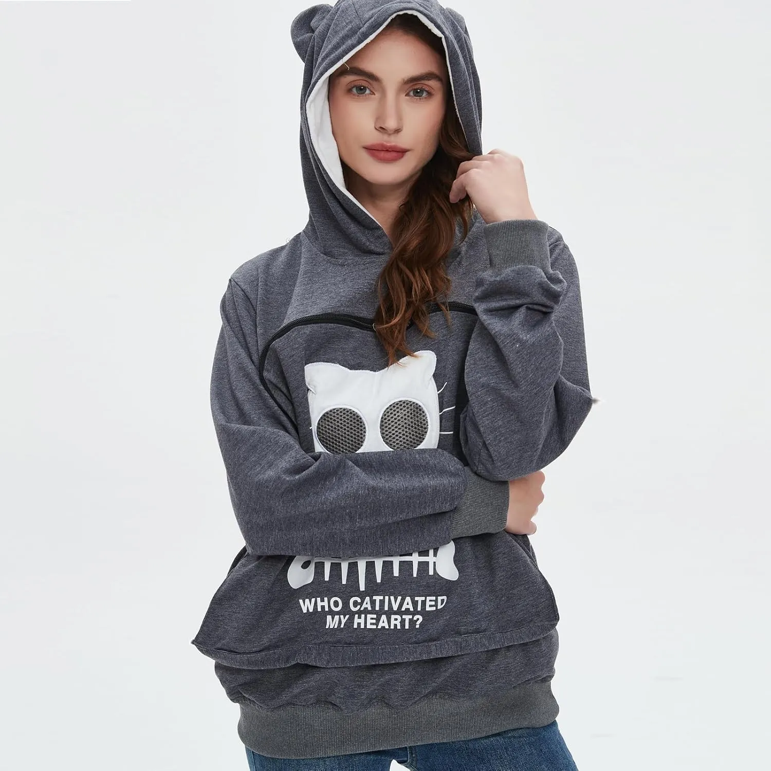 BOMBAXCEIBA Fleece pet Cat Small Day Pouch Hoodie Carrier Holder Carrying Sweatshirt Kangaroo Pocket