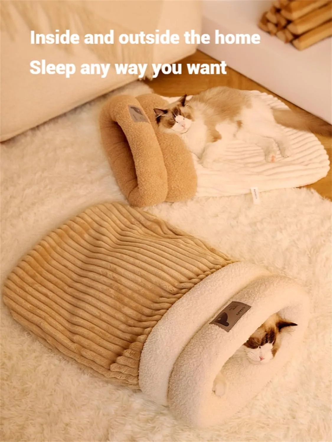 Cat Sleeping Bag Winter Cat Sleeping Bag for Indoor Cats Soft Self Warming Cozy Hiding Blanket Cat Cave Plush Fluffy Cat Sack Bags Bed for Small Pet Up to 13.2 Lbs (Style1, Large)