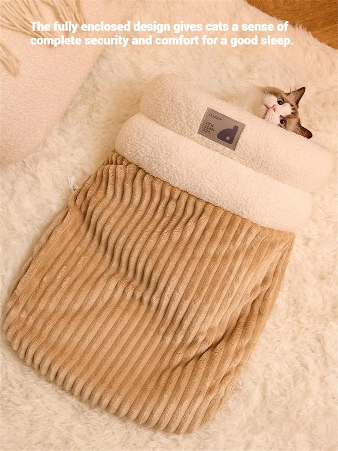 Cat Sleeping Bag Winter Cat Sleeping Bag for Indoor Cats Soft Self Warming Cozy Hiding Blanket Cat Cave Plush Fluffy Cat Sack Bags Bed for Small Pet Up to 13.2 Lbs (Style1, Large)