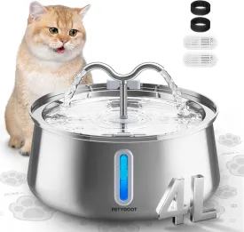 Cat Water Fountain Stainless Steel:135oz/4L Large Capacity Cat Fountain with Water Window, Pet Fountain for Cats Dogs Multiple Pets Drinking Water Bowl Ultra Quite Pump, Attached 2 2 Fliters