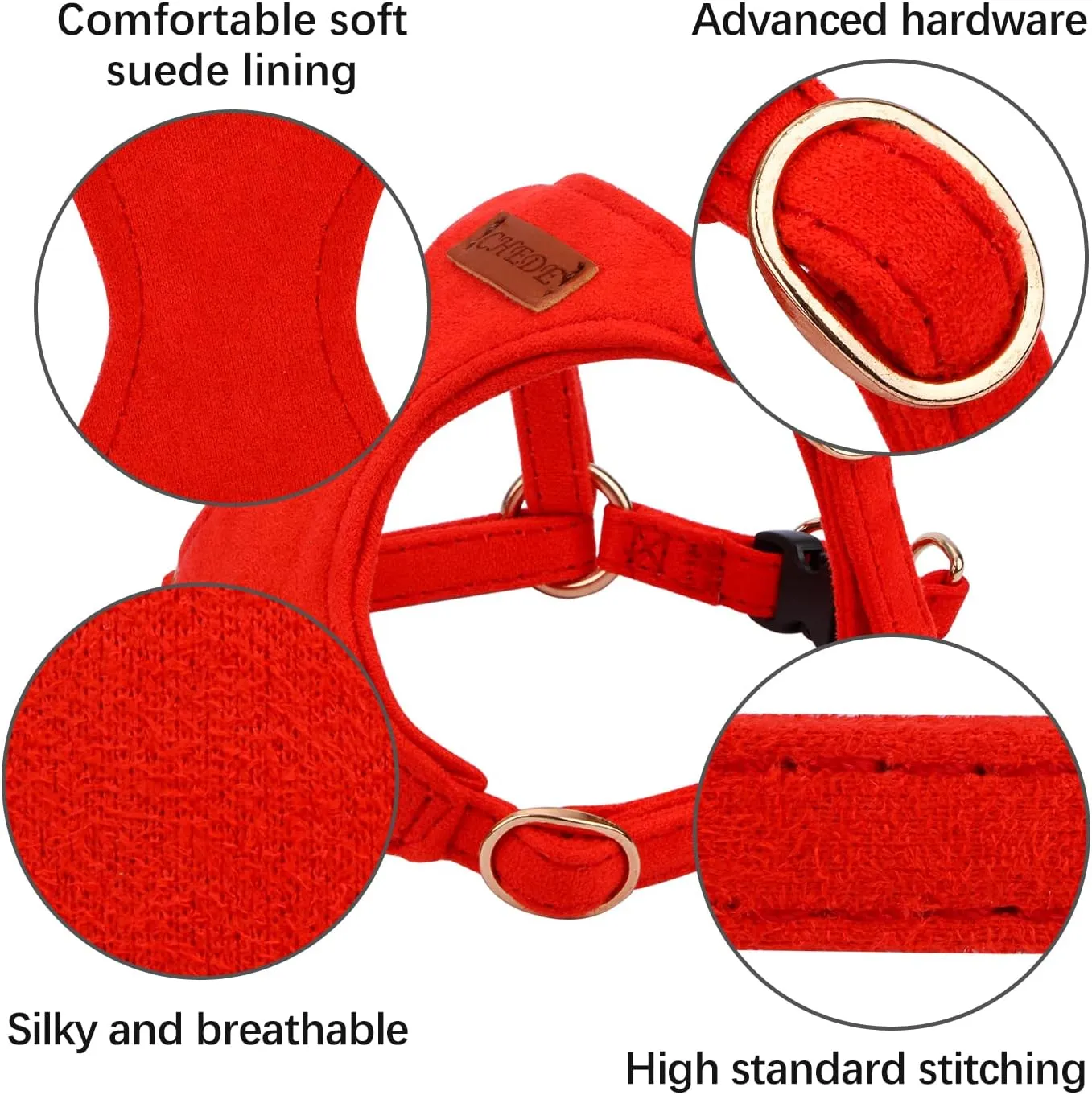CHEDE No Pull Puppy Harness and Multifunction Dog Leash Set- 8 Colors Soft Adjustable No Choke Escape Proof Cute,Lightweight Pet Vest Harness for Small and Medium Dog (XXS, Red)
