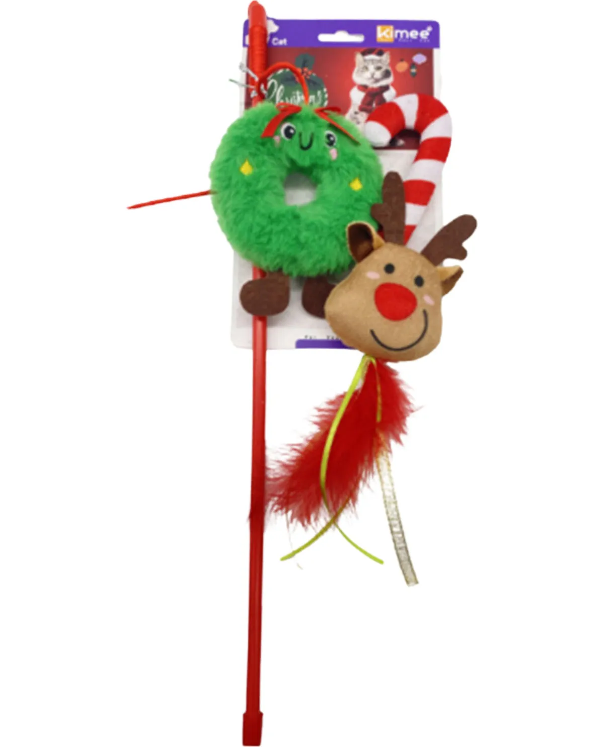 Christmas Reindeer & Wreath Cat Wand Toy - Three Pack