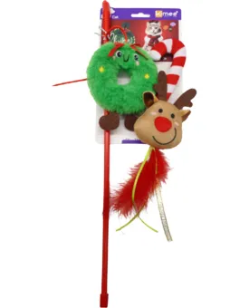 Christmas Reindeer & Wreath Cat Wand Toy - Three Pack