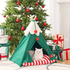 Christmas- themed TeePee Pet Tent Dog Bed Cat Bed