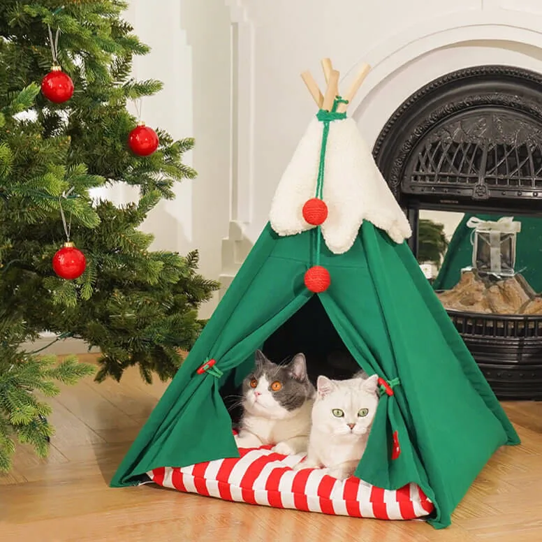 Christmas- themed TeePee Pet Tent Dog Bed Cat Bed