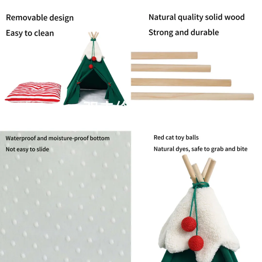 Christmas- themed TeePee Pet Tent Dog Bed Cat Bed