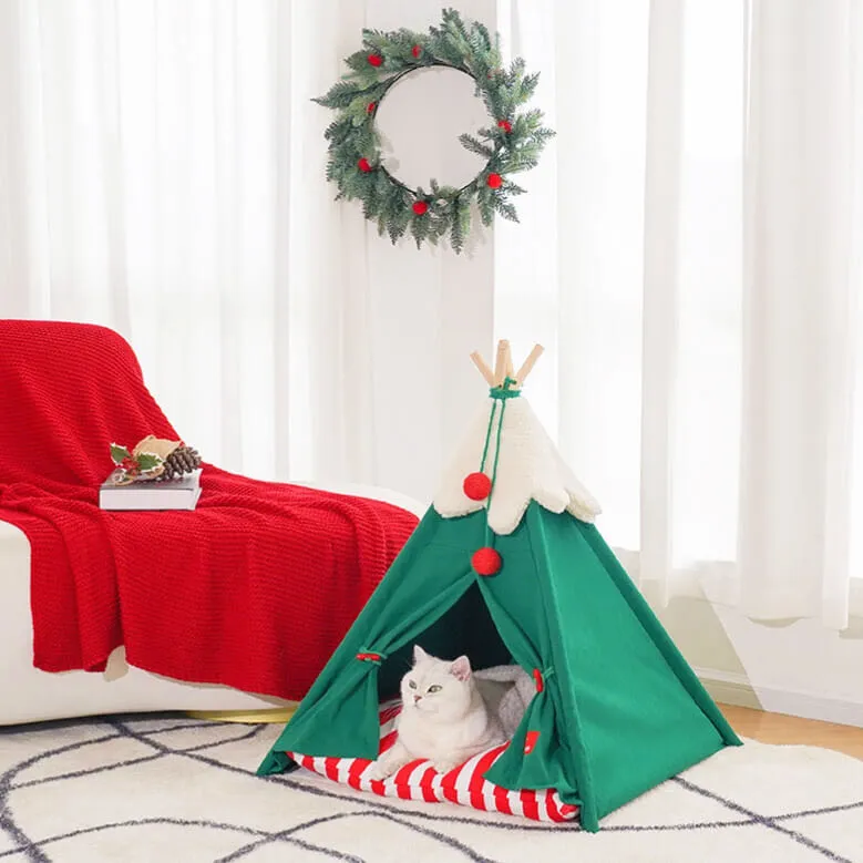 Christmas- themed TeePee Pet Tent Dog Bed Cat Bed