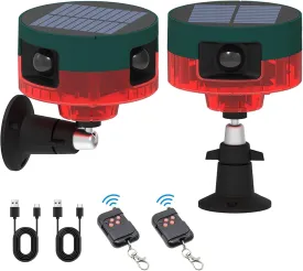 ChunHee Solar Motion Sensor Alarm Outdoor, Dog Barking & Gunshot Sounds & Recording, 360Motion Detector Alarm,129dB Loud Siren,3 Work Modes Activated Strobe Light with Remote 2Pack