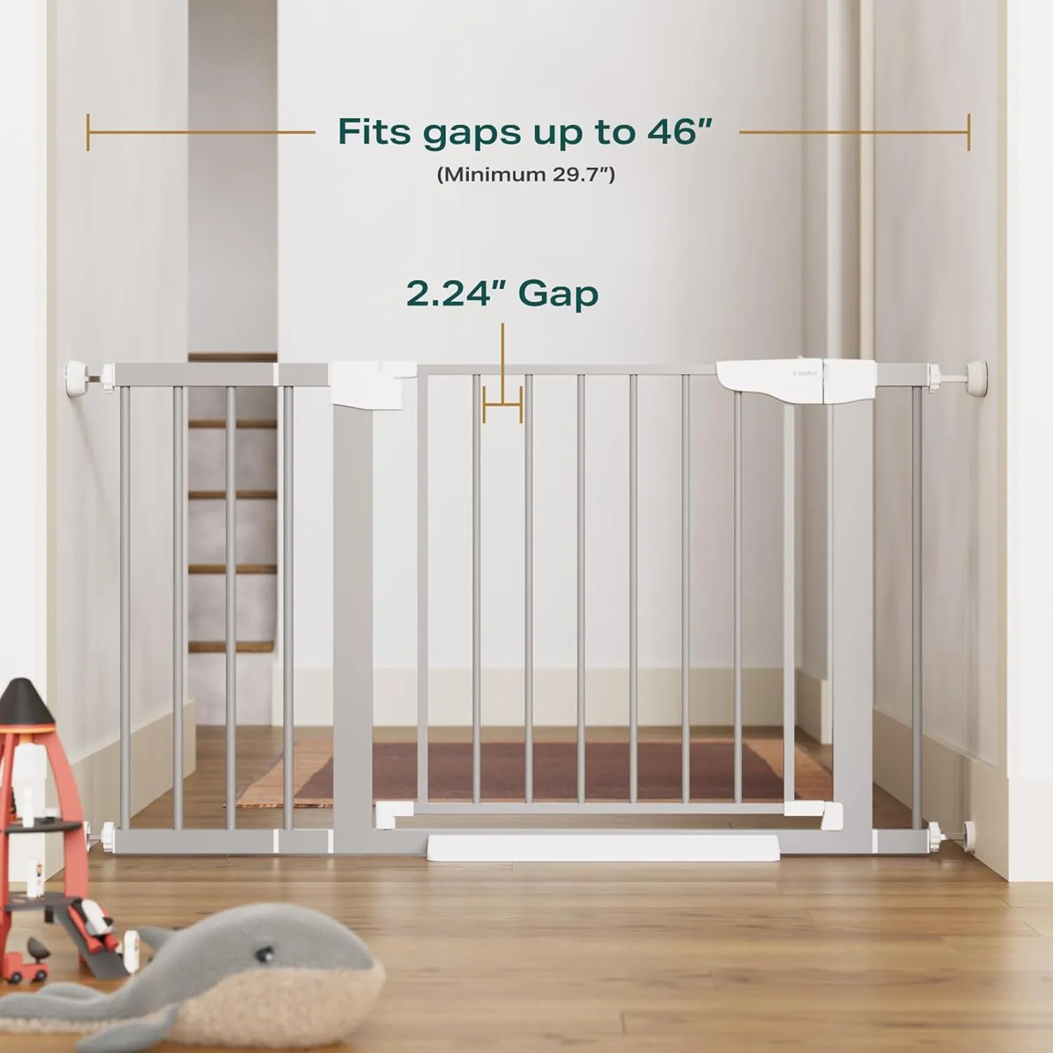 Cumbor 29.7-46" Baby Gate for Stairs, Gifts for Mom-Auto Close Dog Gate for The House, Easy Install Pressure Mounted Pet Gates for Doorways, Easy Walk Thru Wide Safety Gate for Dog, Gray