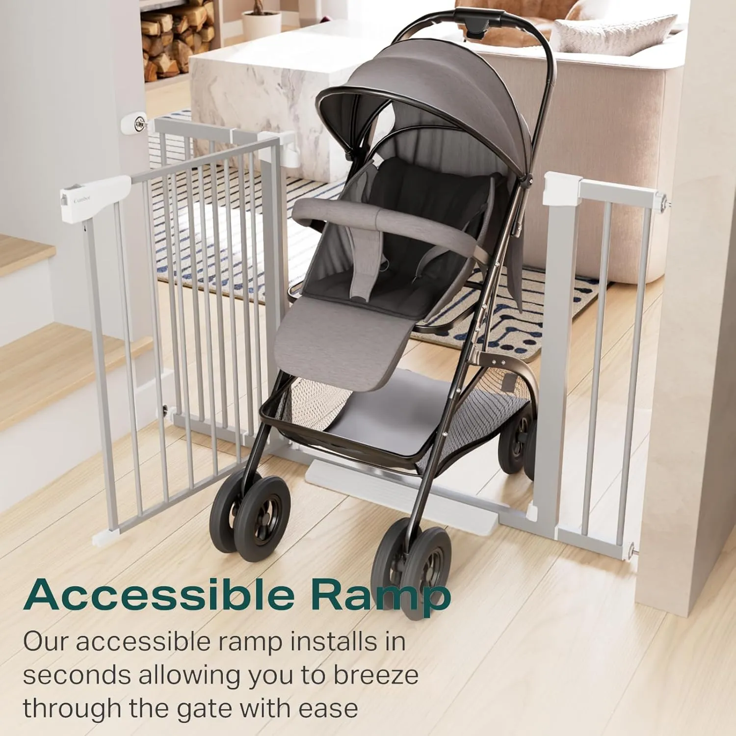 Cumbor 29.7-46" Baby Gate for Stairs, Gifts for Mom-Auto Close Dog Gate for The House, Easy Install Pressure Mounted Pet Gates for Doorways, Easy Walk Thru Wide Safety Gate for Dog, Gray