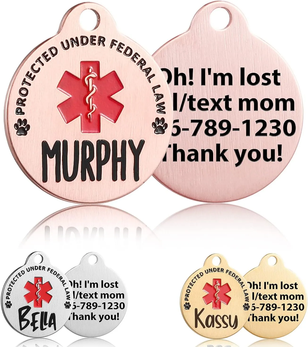 Custom Engraved Emotional Support Animal (ESA) and Service Dog & Cat ID Tag, Personalized Info on Stainless Steel Tag for Therapy Pets, Laser Engraved Dog Collar Tag