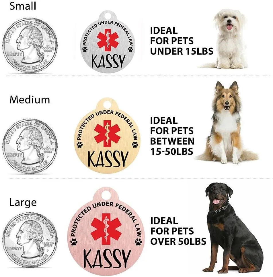 Custom Engraved Emotional Support Animal (ESA) and Service Dog & Cat ID Tag, Personalized Info on Stainless Steel Tag for Therapy Pets, Laser Engraved Dog Collar Tag