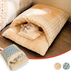 Cute Cat Bed | Warm Cat Sleeping Bag & Deep Sleep Cave | Winter Detachable Pet House | Nest Pillow with Pillow for Cats & Dogs