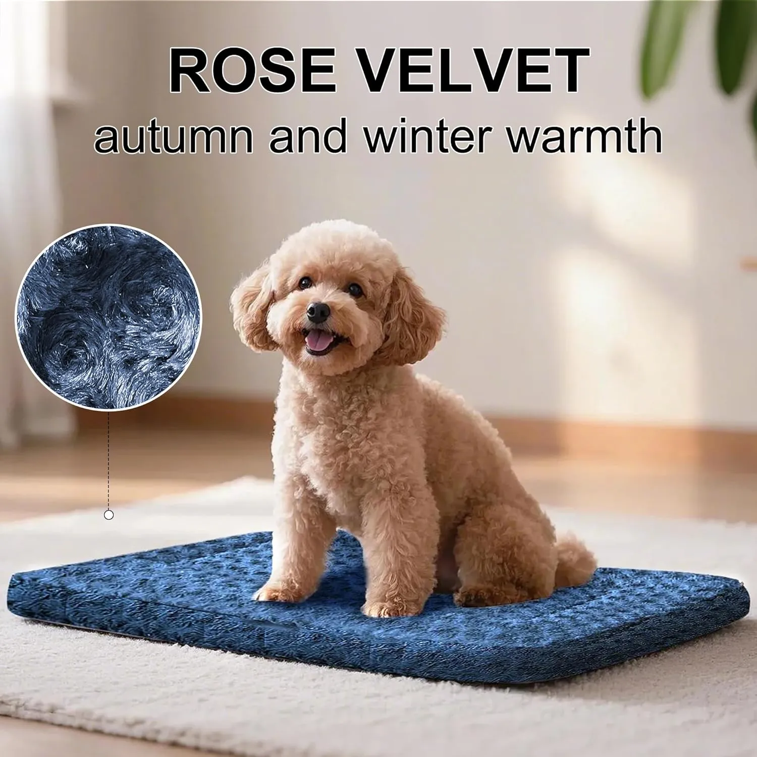 Dog Crate Bed Pad  Reversible Fleece Mat for Small, Medium, Large Dogs  Soft & Washable Anti-Slip Dog Bed Mat for Cages and Kennels  Comfortable, Durable Sleeping Pad for Dogs, Navy, S