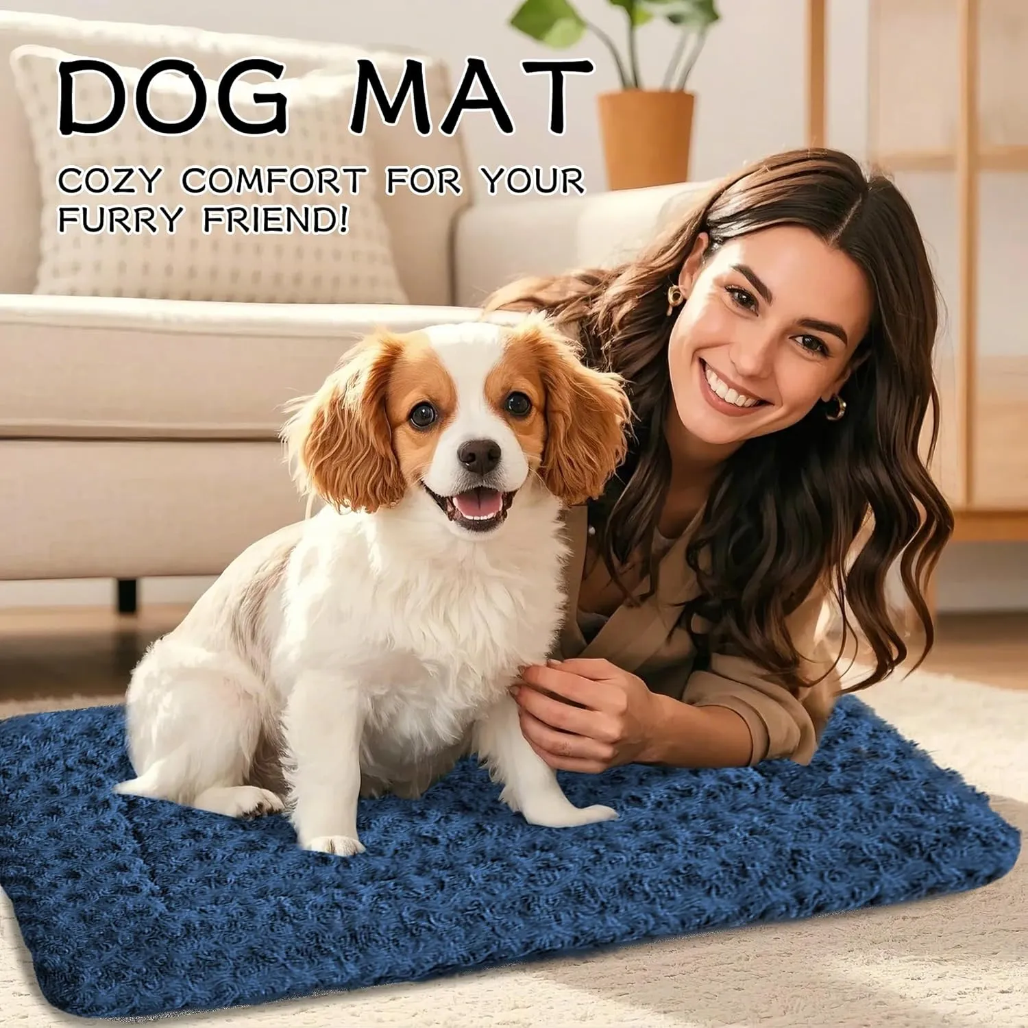 Dog Crate Bed Pad  Reversible Fleece Mat for Small, Medium, Large Dogs  Soft & Washable Anti-Slip Dog Bed Mat for Cages and Kennels  Comfortable, Durable Sleeping Pad for Dogs, Navy, S