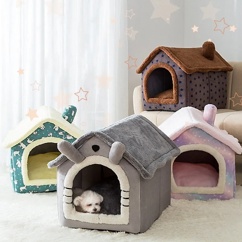Dog House Kennel Soft Pet Bed Small Cat Tent