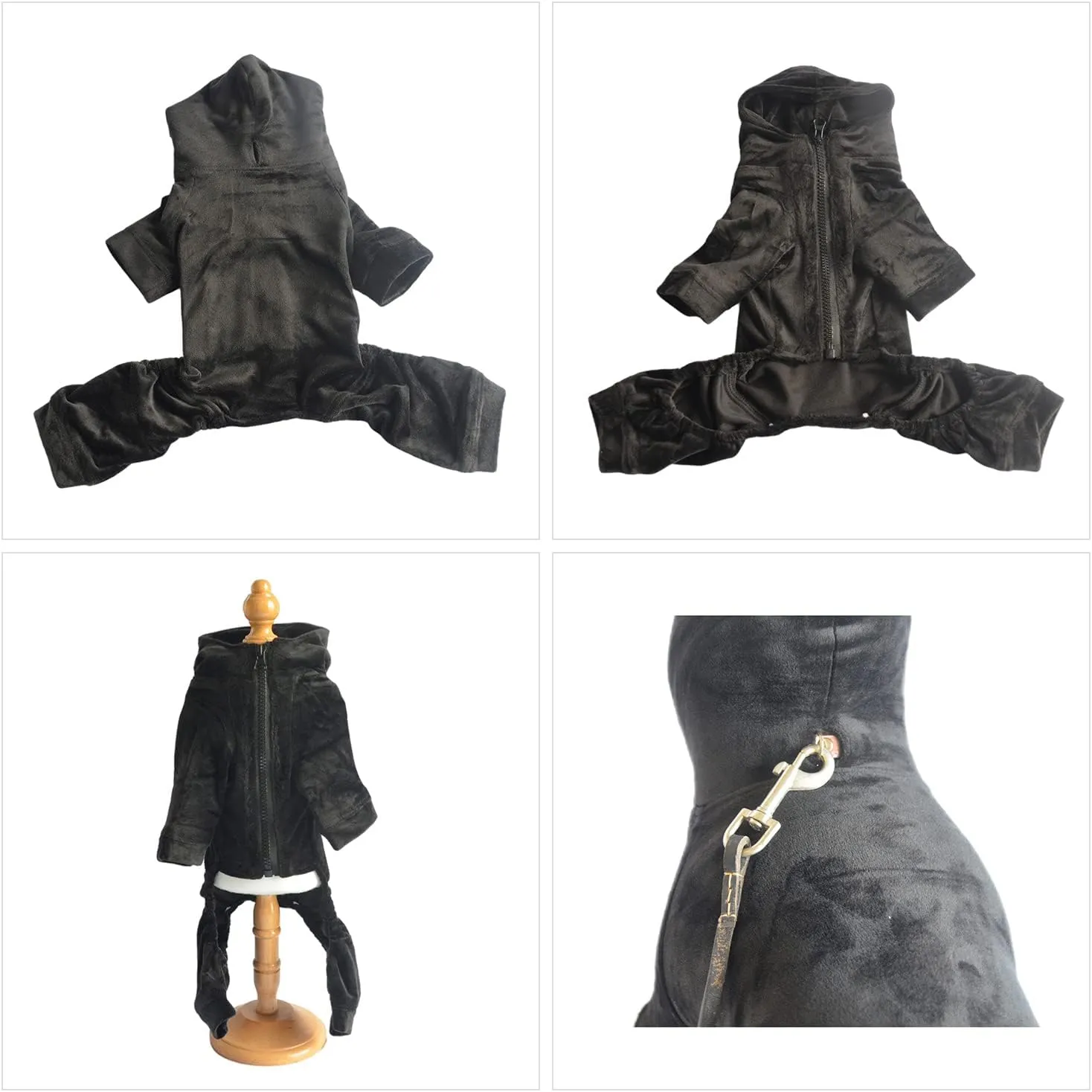 Dog Pajamas Pet Jumpsuits PJS for All Seasons, Velvet Dog Hoodies 4 Legs Four Feet Dog Onesies Stylish PJS Puppy Costume Cotton Liner Warm Pet Clothes for Small Medium Large Dogs Black L