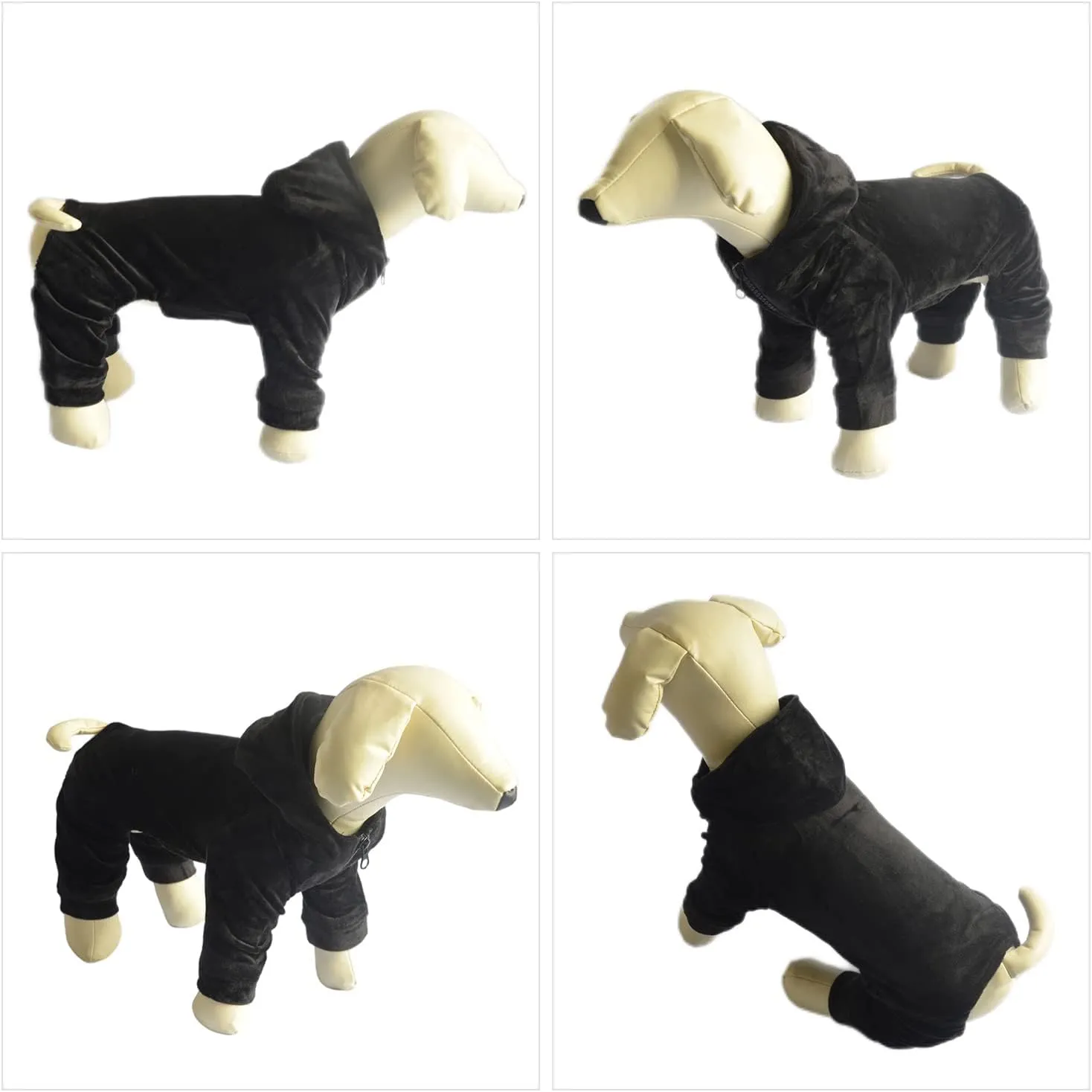 Dog Pajamas Pet Jumpsuits PJS for All Seasons, Velvet Dog Hoodies 4 Legs Four Feet Dog Onesies Stylish PJS Puppy Costume Cotton Liner Warm Pet Clothes for Small Medium Large Dogs Black L