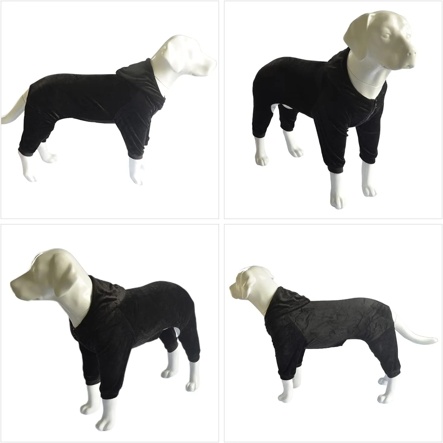 Dog Pajamas Pet Jumpsuits PJS for All Seasons, Velvet Dog Hoodies 4 Legs Four Feet Dog Onesies Stylish PJS Puppy Costume Cotton Liner Warm Pet Clothes for Small Medium Large Dogs Black L