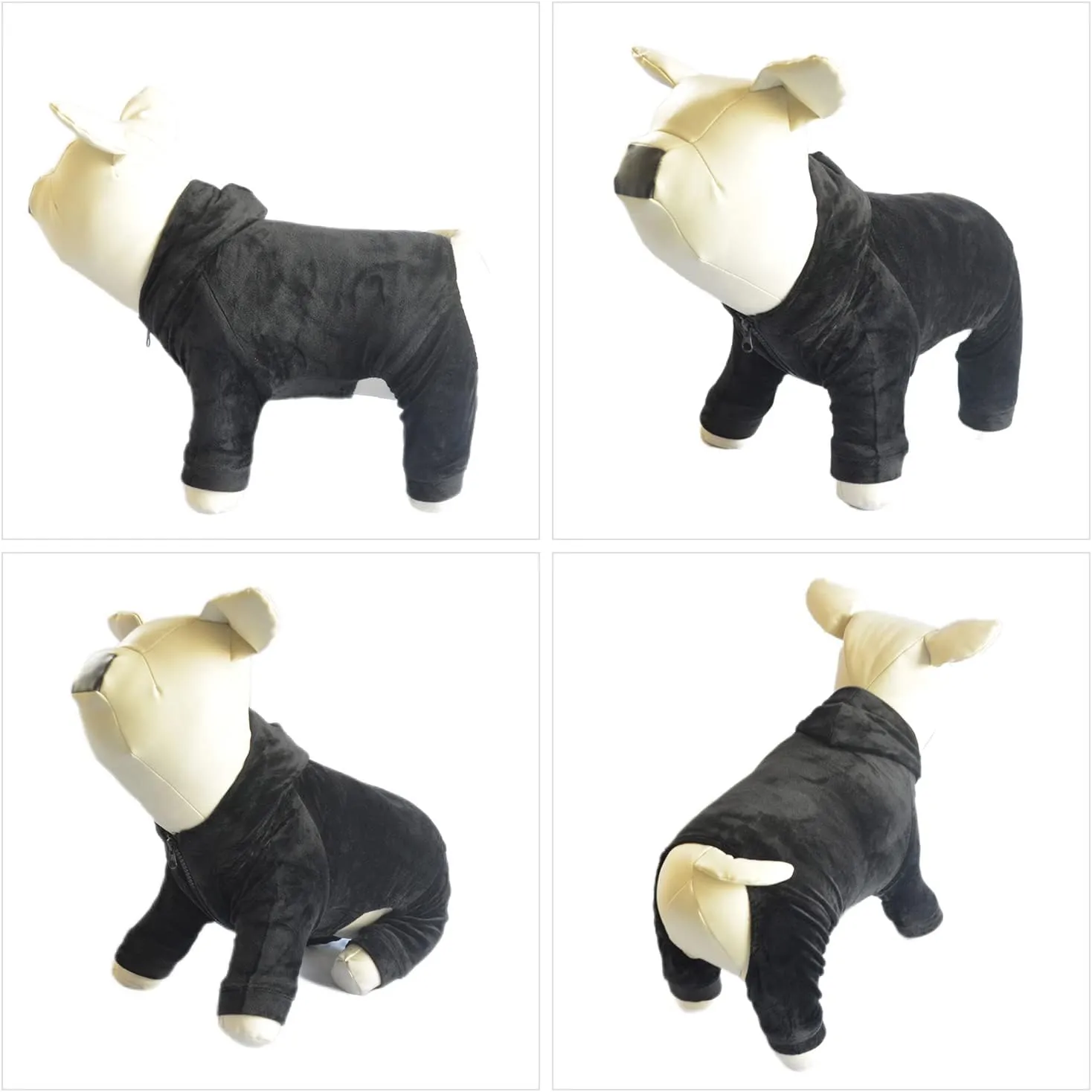 Dog Pajamas Pet Jumpsuits PJS for All Seasons, Velvet Dog Hoodies 4 Legs Four Feet Dog Onesies Stylish PJS Puppy Costume Cotton Liner Warm Pet Clothes for Small Medium Large Dogs Black L