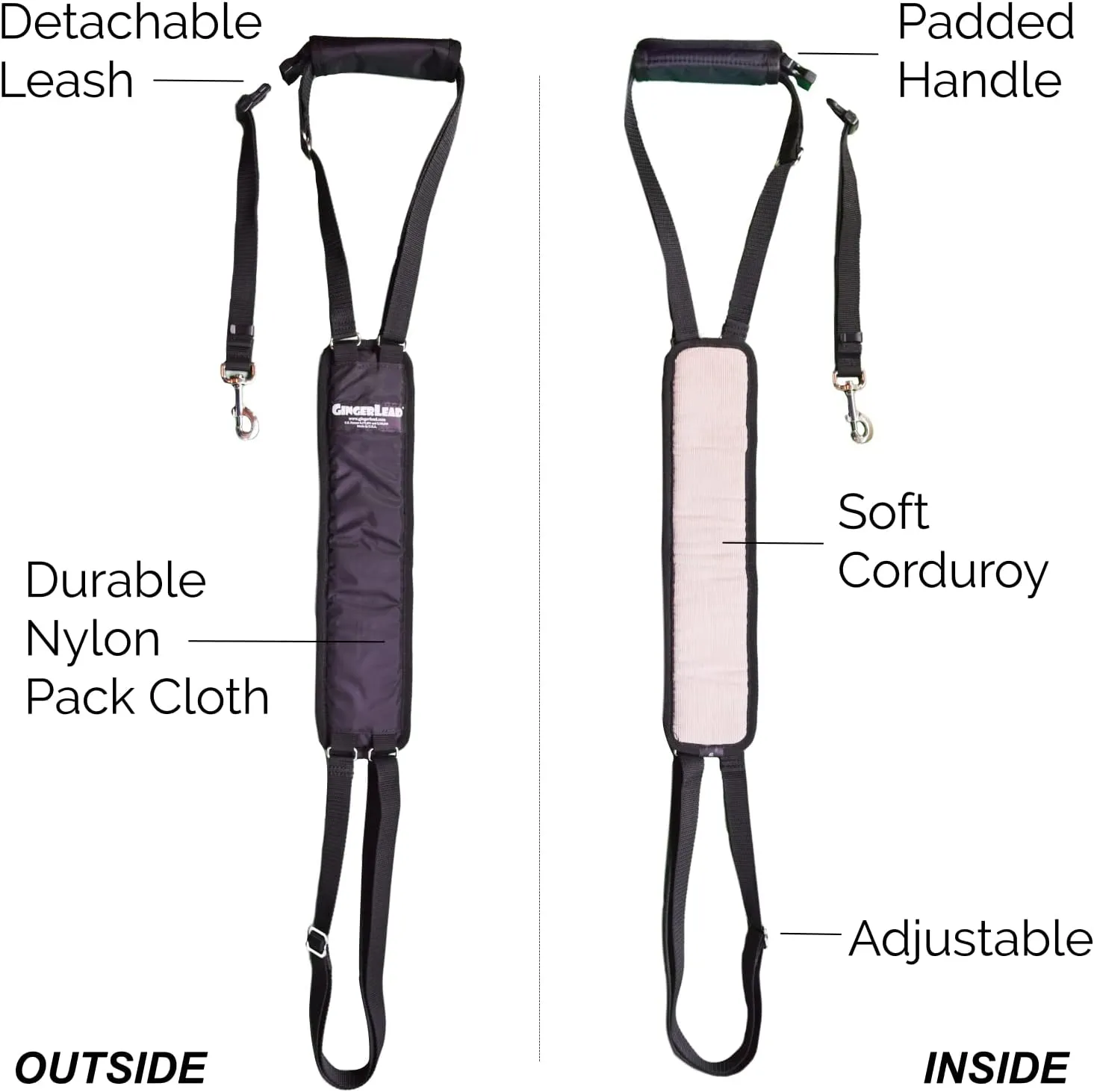 Dog Sling Support Harness, SM Female fits Small to Medium Size Pets 20-50 lbs. or Larger Barrel Chested Dogs Like Boxers or Bullies. Padded Rear Lifting Aid with Leash. Made in U.S.A.