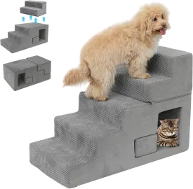 Dog Stairs for Small Dogs 23 H, 5-Step Dog Steps for High Bed, High-Density Foam Pet Stairs with Non-Slip Removable Washable Cover to Get on Bed