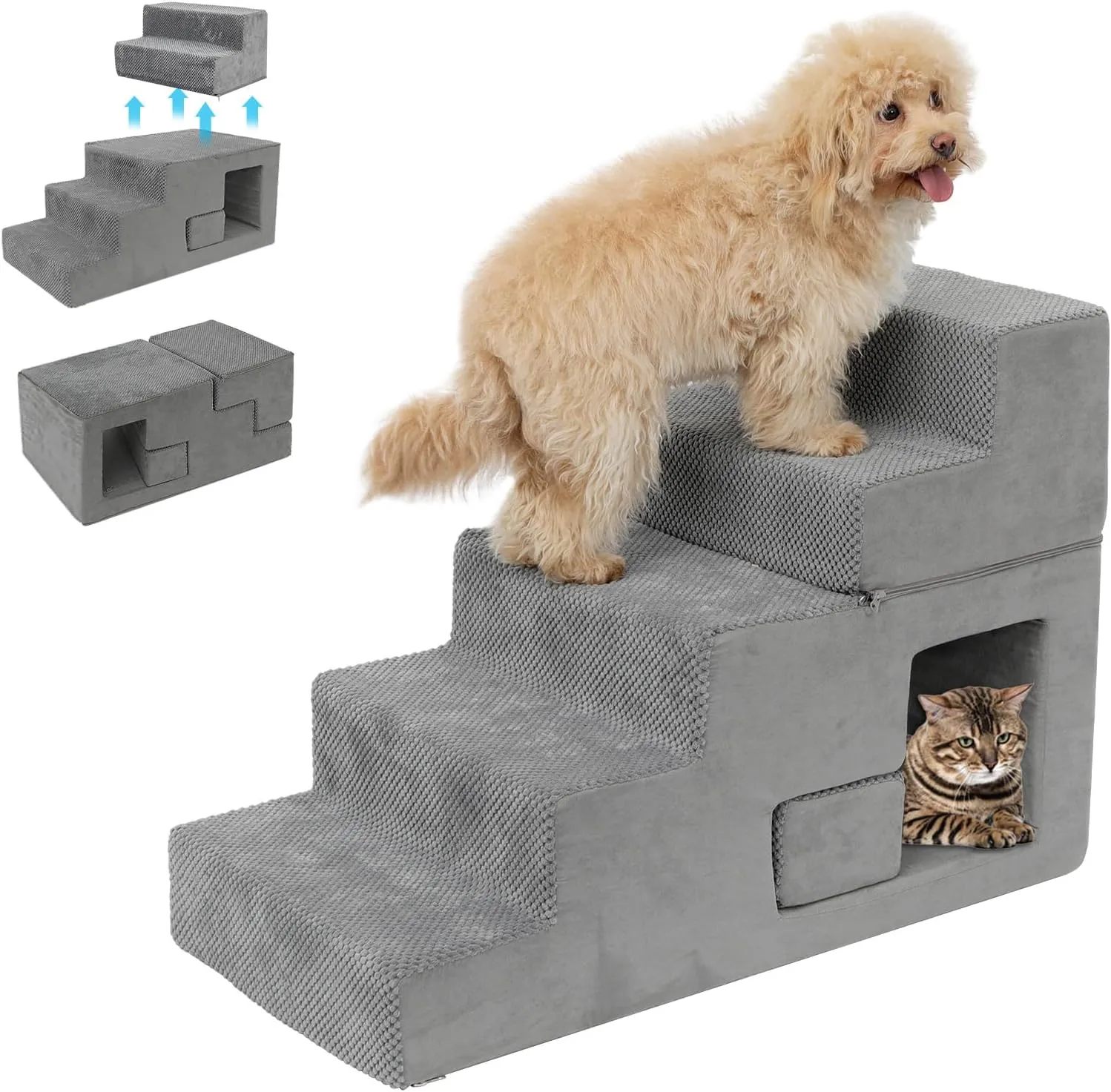 Dog Stairs for Small Dogs 23 H, 5-Step Dog Steps for High Bed, High-Density Foam Pet Stairs with Non-Slip Removable Washable Cover to Get on Bed