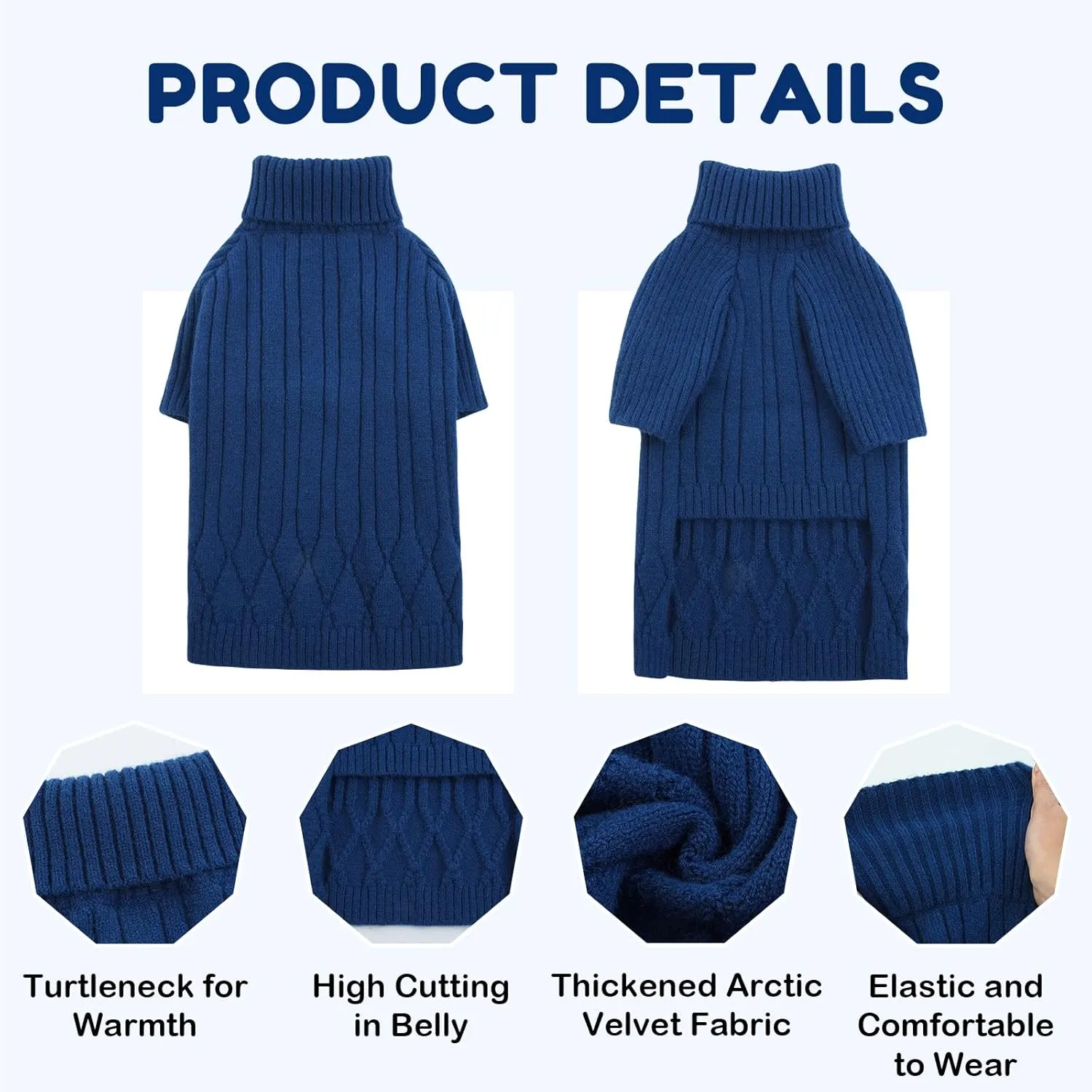 Dog Sweater for Medium Dogs, Warm Winter Fall Dog Sweaters for Dog Girls Boys, Turtleneck Dog Knitwear, Doggie Christmas Sweater, Pet Sweatshirt Clothes Knit French Bulldog, Beagle (Blue M)