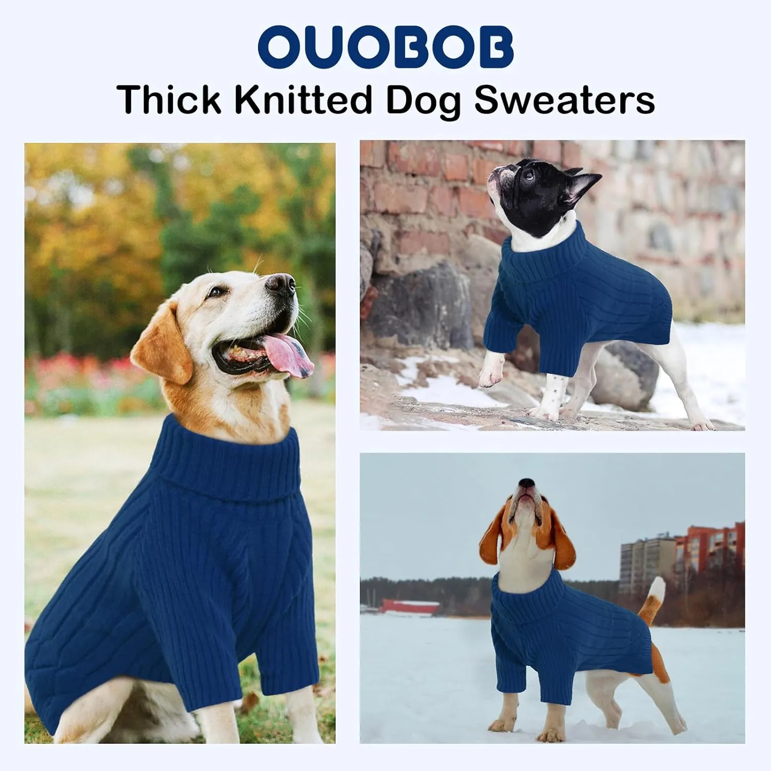 Dog Sweater for Medium Dogs, Warm Winter Fall Dog Sweaters for Dog Girls Boys, Turtleneck Dog Knitwear, Doggie Christmas Sweater, Pet Sweatshirt Clothes Knit French Bulldog, Beagle (Blue M)