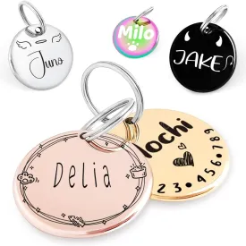 Flower Crown Pattern Art Design - Customizable Cats Dogs ID Tags - Stainless Steel Deep Engraving (Design)