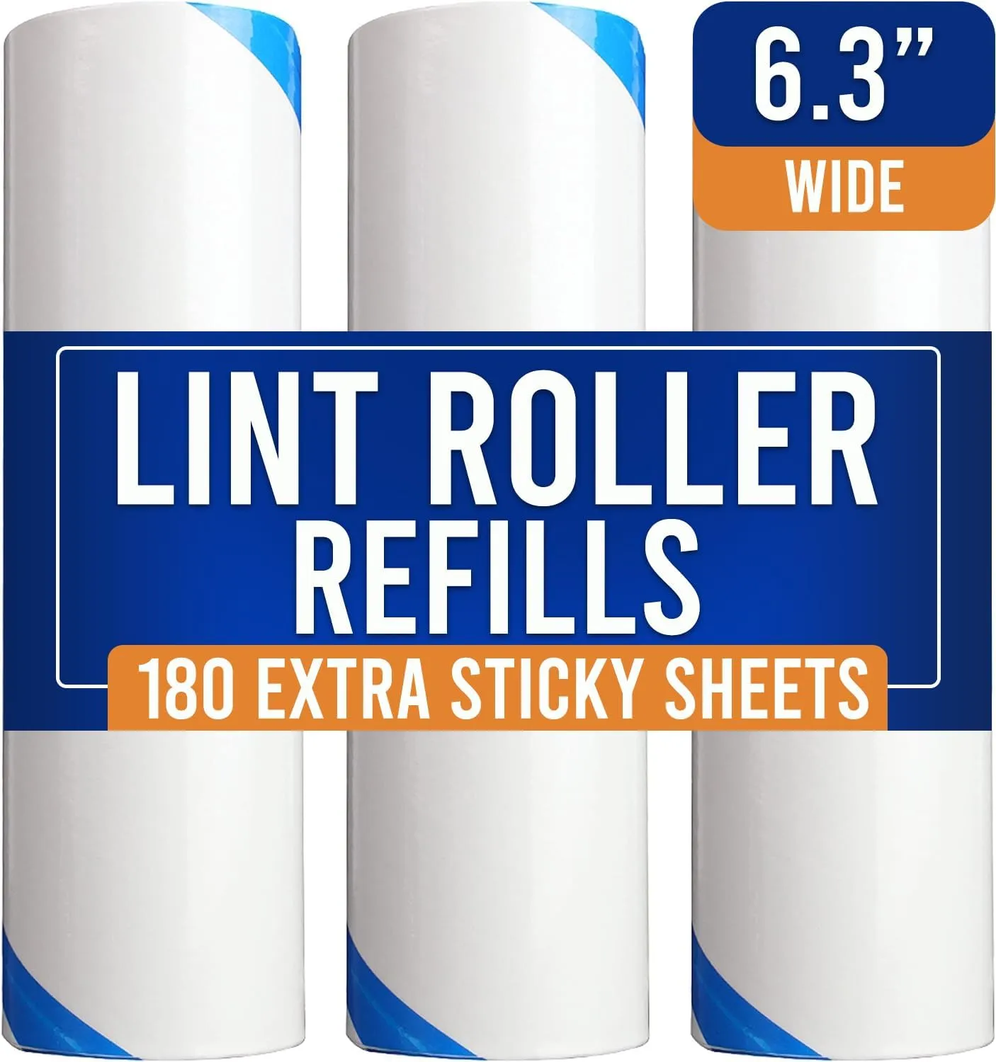Fox Trot Lint Roller Refills - 180 Extra Sticky Sheets for Pet Hair Roller, Sticky Roller, Carpet Roller, Dog & Cat Hair Removal - 6.25 Wide, 60 Sheets Each (Pack of 3)