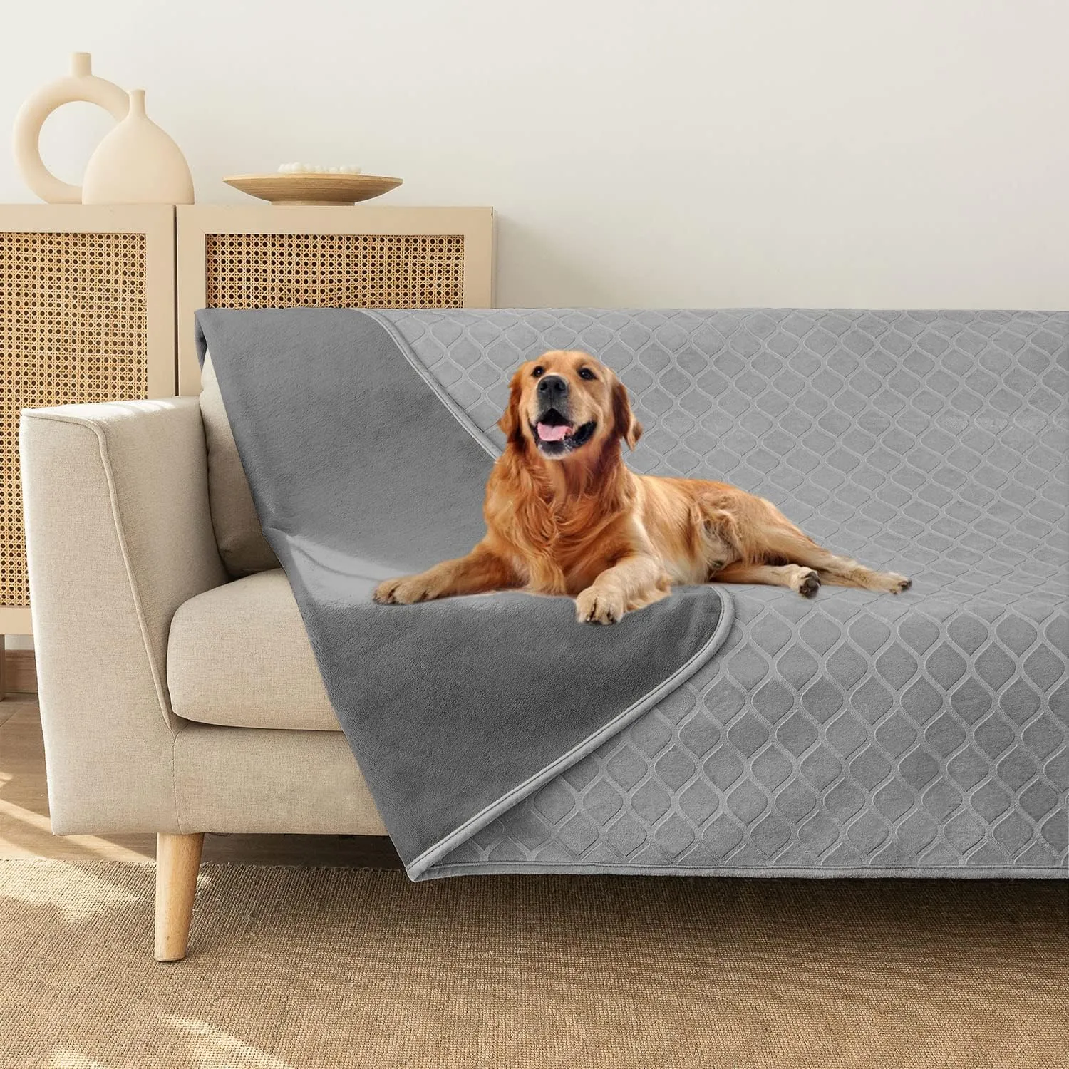 fuguitex Waterproof Dog Blanket Bed Cover Dog Crystal Velvet Moroccan Fuzzy Cozy Plush Pet Blanket Throw Blanket for Couch Sofa(52 * 82 inch, Light Grey Grey)