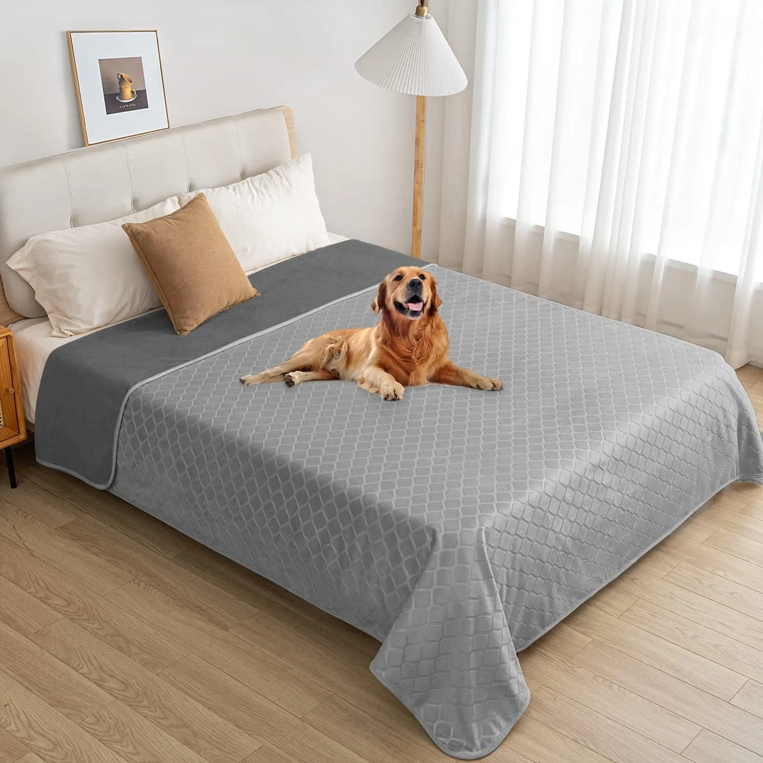 fuguitex Waterproof Dog Blanket Bed Cover Dog Crystal Velvet Moroccan Fuzzy Cozy Plush Pet Blanket Throw Blanket for Couch Sofa(52 * 82 inch, Light Grey Grey)