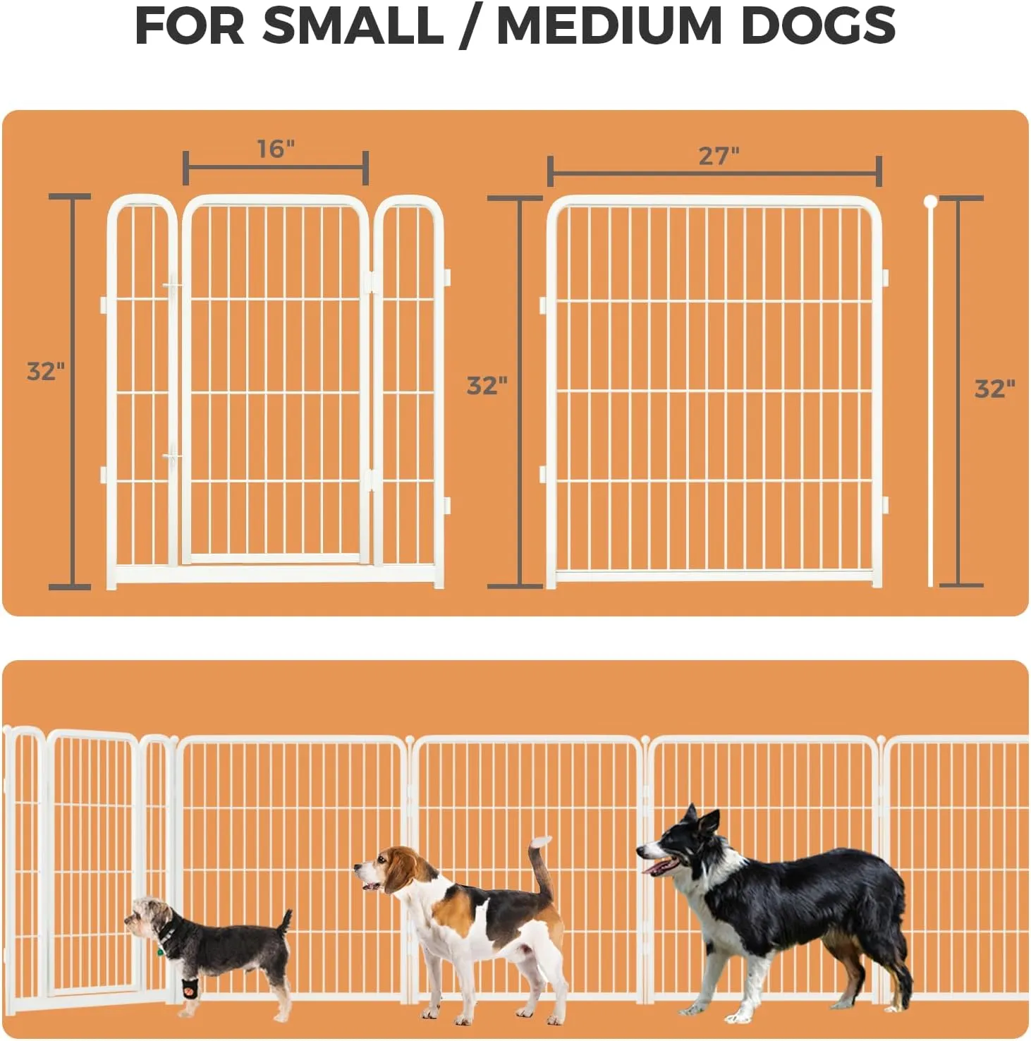 FXW Dog Gate Extra Wide Designed for Indoor Use, Adjustable Width Up to 219-inch Wide (32" H 8 Panels for Puppies and Small Dogs), White