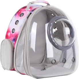 Galaxy Pink Cat Backpack with Bubble Window for Large Cats 20 lbs -Front Expandable Backpack Carrier, Pet Carrier Backpack Travel Hiking Camping Carrying Book Bag (Front Expandable-Galaxy Pink)